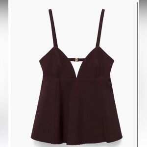 Mango Open Back V-Neck Peplum Top Size M